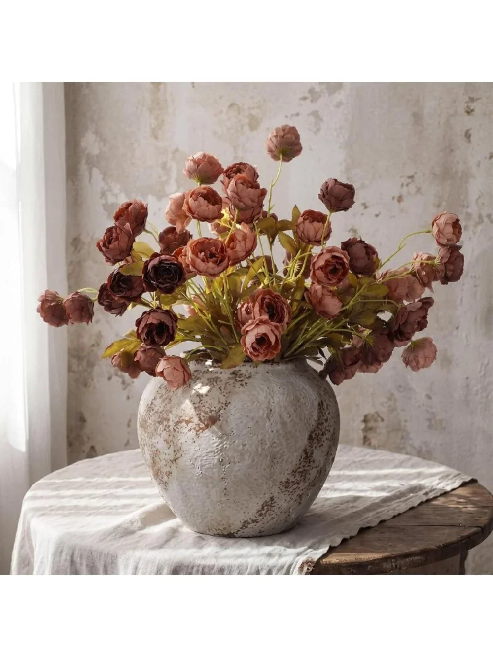 8 Pcs 26'' Fall Artificial Peony Stems - Tan & Light Orange Floral Decor